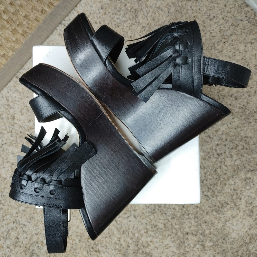 JIMMY CHOO NYA 120 FRINGE WEDGE SANDAL, BLACK 38 - Picture 7 of 14